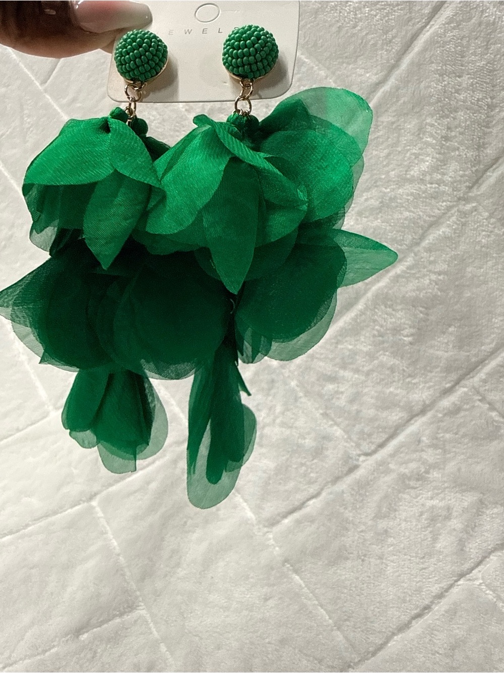 Green Floral Statement Drop Earrings - Unbranded